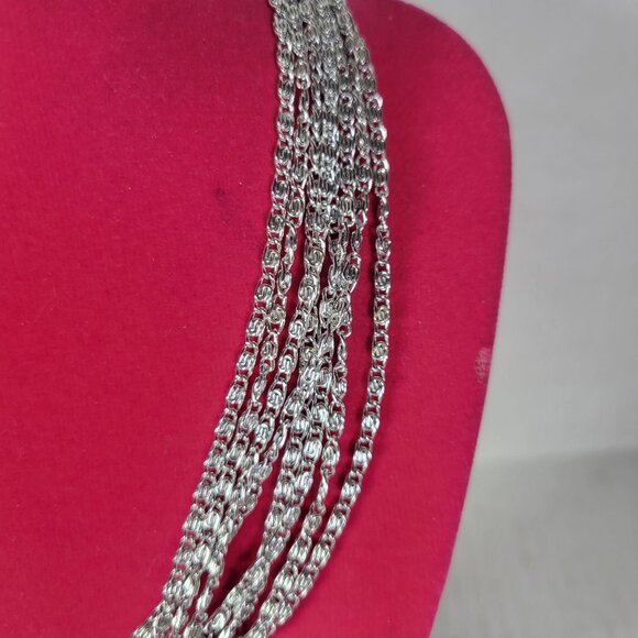 Vintage Sarah Coventry Multi-Strand Silver-Tone Chain Choker Necklace - Picture 2 of 4